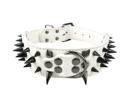 Black Spiked Leather Dog Collar For Large Breeds