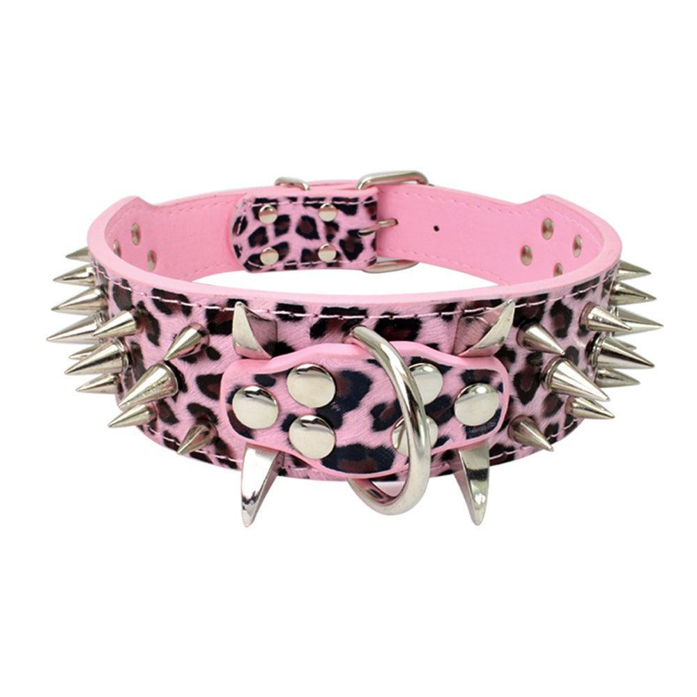 Black Spiked Leather Dog Collar For Large Breeds