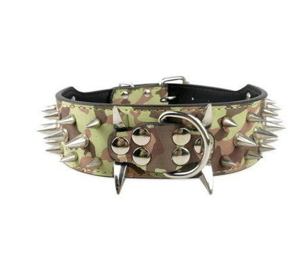 Black Spiked Leather Dog Collar For Large Breeds