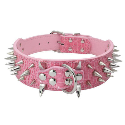 Black Spiked Leather Dog Collar For Large Breeds