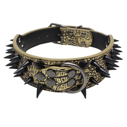 Black Spiked Leather Dog Collar For Large Breeds