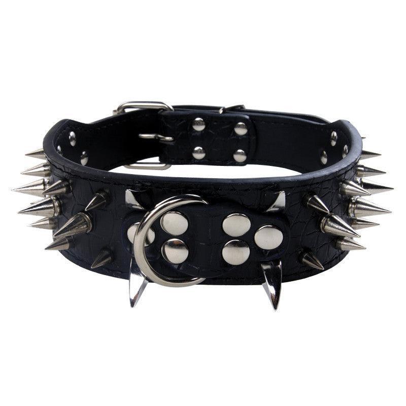 Black Spiked Leather Dog Collar For Large Breeds