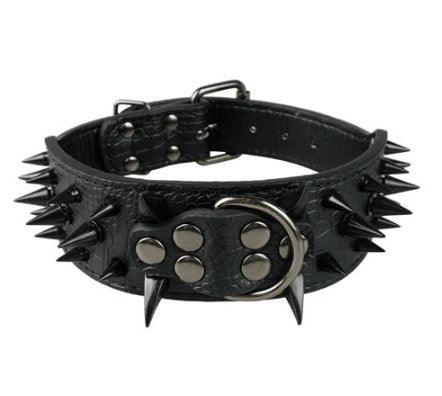 Black Spiked Leather Dog Collar For Large Breeds