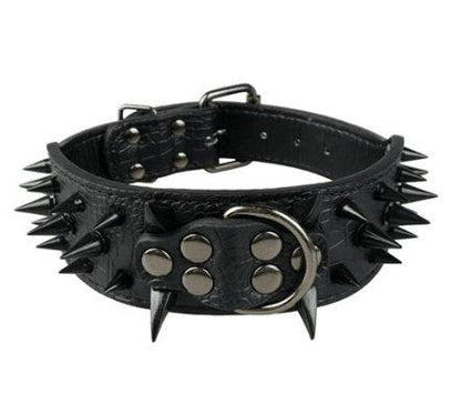Black Spiked Leather Dog Collar For Large Breeds