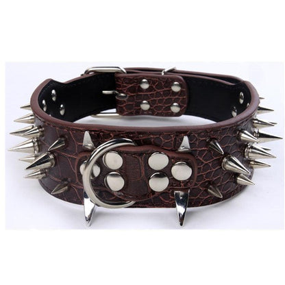 Black Spiked Leather Dog Collar For Large Breeds