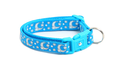 Silver Moons and Stars on Peacock Blue Cat Collar